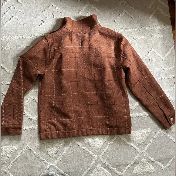 Vintage Funnel Neck Cropped Brown Plaid Jacket Coat - Picture 4 of 10
